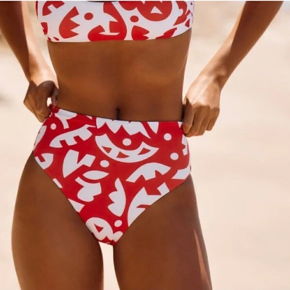 NWT The Odells Anthropologie Jennifer Reversible Red Geometric Bikini Bottoms M